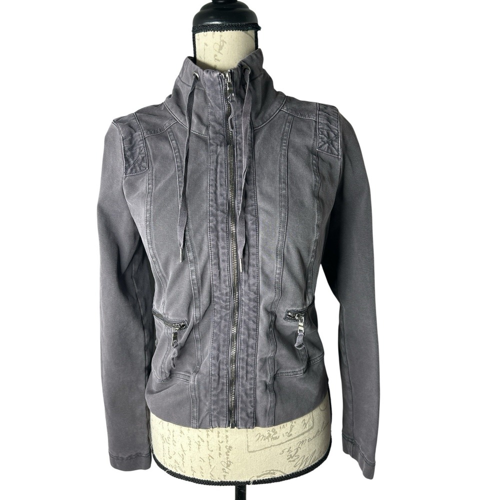 Marrakech Anthropologie Cropped Jacket Womens Petite S‎ Gray Full Zip Pockets